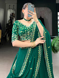 Adorable Green Thread Work Georgette Sangeet Wear Lehenga Choli - Zeel Clothing