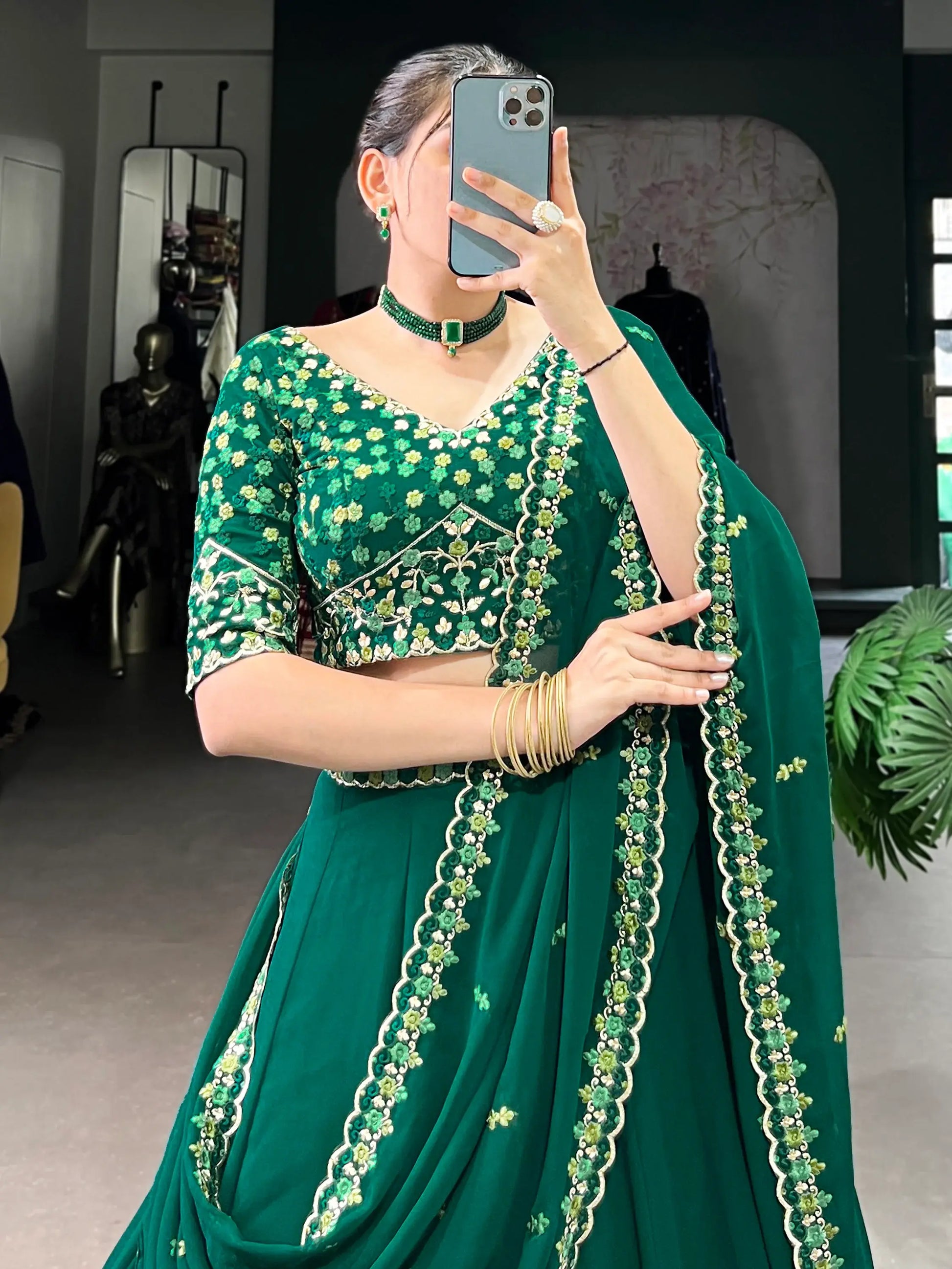 Adorable Green Thread Work Georgette Sangeet Wear Lehenga Choli - Zeel Clothing