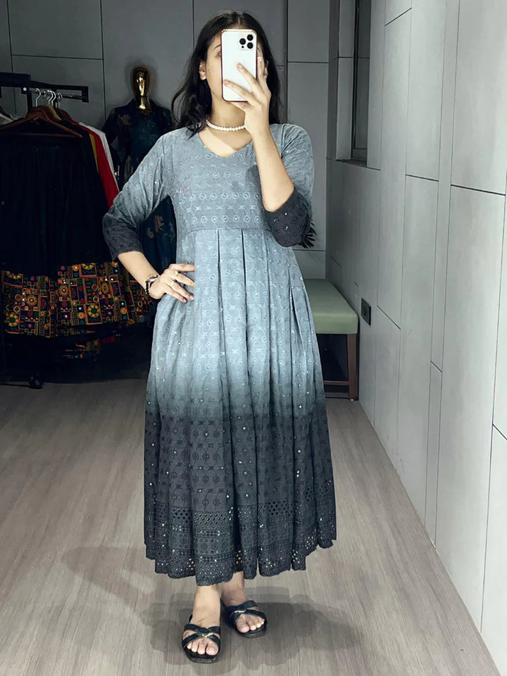 Adorable Grey Chikankari Cotton Casual Wear Dress - Zeel Clothing