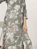 Adorable Grey Floral Printed Chanderi Silk Kurti With Pant - Zeel Clothing