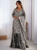 Adorable Grey Sequins Chinon Designer Sharara Suit With Dupatta - Zeel Clothing