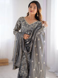 Adorable Grey Sequins Chinon Designer Sharara Suit With Dupatta - Zeel Clothing
