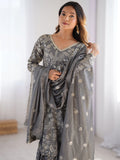 Adorable Grey Sequins Chinon Designer Sharara Suit With Dupatta - Zeel Clothing