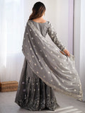 Adorable Grey Sequins Chinon Designer Sharara Suit With Dupatta - Zeel Clothing