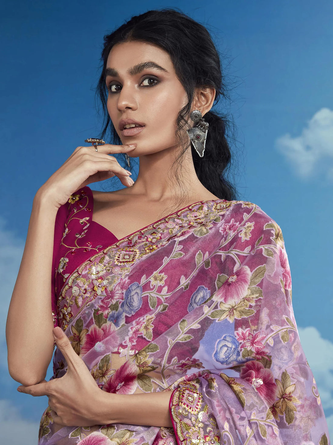 Adorable Lavender Brasso Festival Wear Saree With Blouse - Zeel Clothing