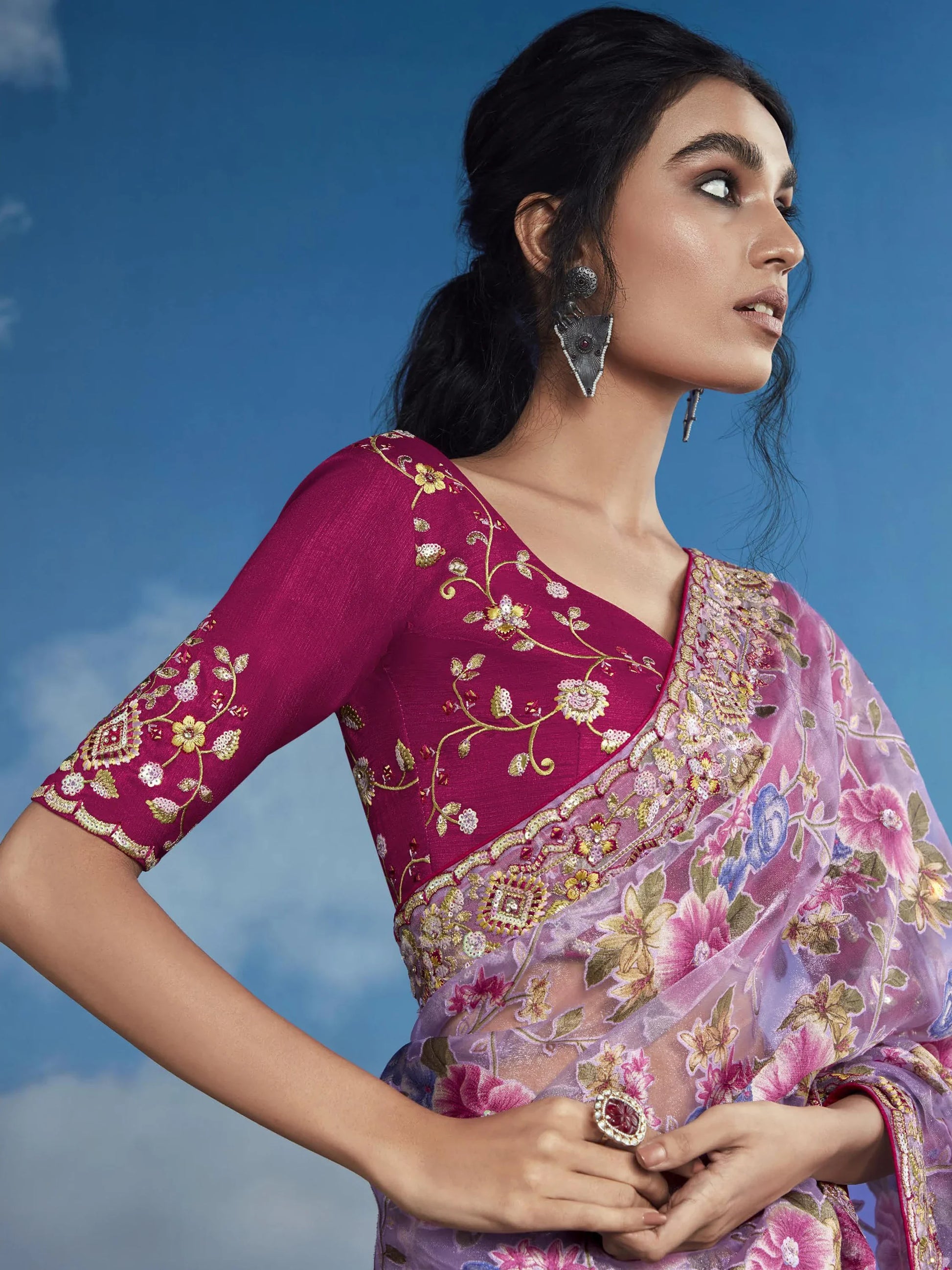 Adorable Lavender Brasso Festival Wear Saree With Blouse - Zeel Clothing
