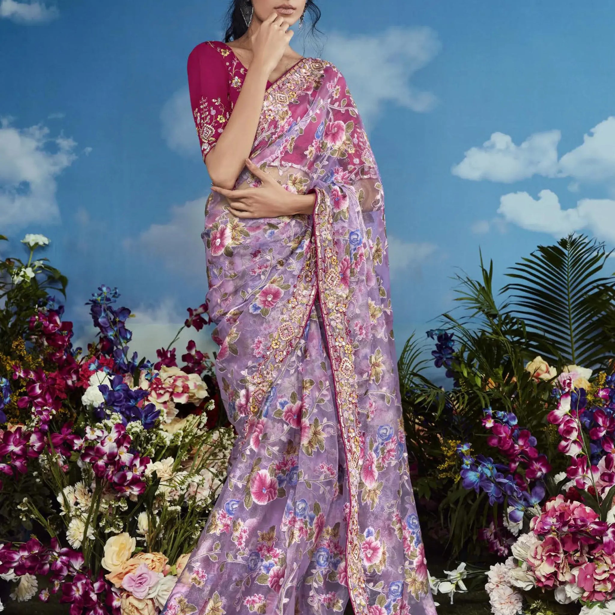 Adorable Lavender Brasso Festival Wear Saree With Blouse - Zeel Clothing