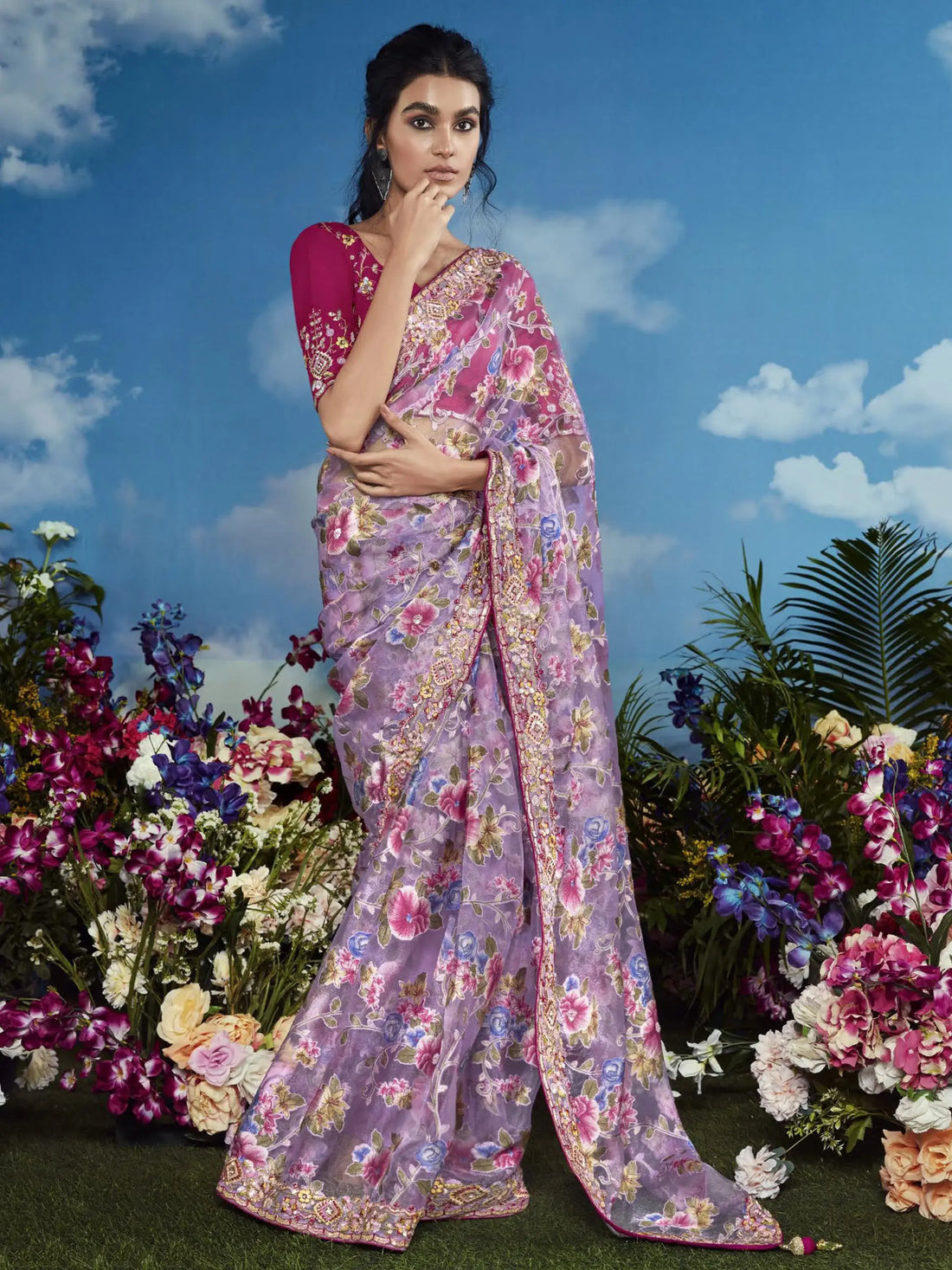 Adorable Lavender Brasso Festival Wear Saree With Blouse - Zeel Clothing