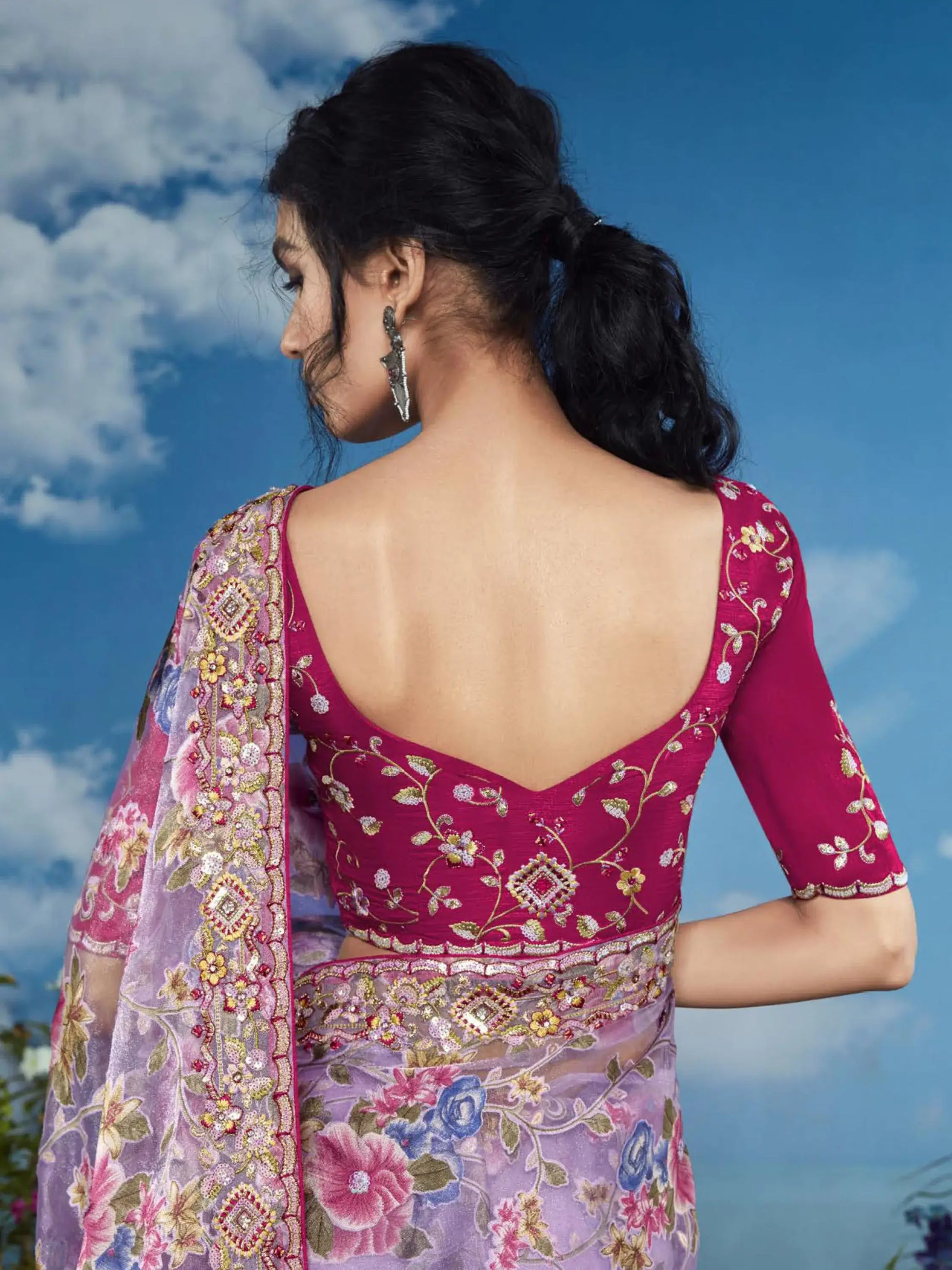 Adorable Lavender Brasso Festival Wear Saree With Blouse - Zeel Clothing