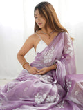 Adorable Lavender Embroidered Organza Event Wear Saree With Blouse - Zeel Clothing