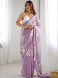 Adorable Lavender Embroidered Organza Event Wear Saree With Blouse - Zeel Clothing