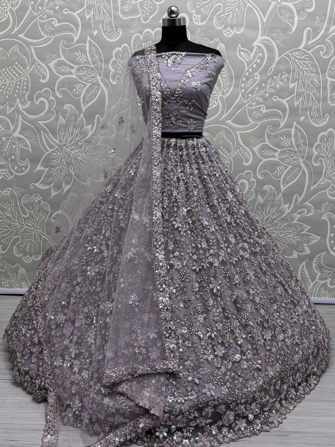 Adorable Lavender Sequins Work Net Bridesmaid Lehenga Choli With Dupatta - Zeel Clothing