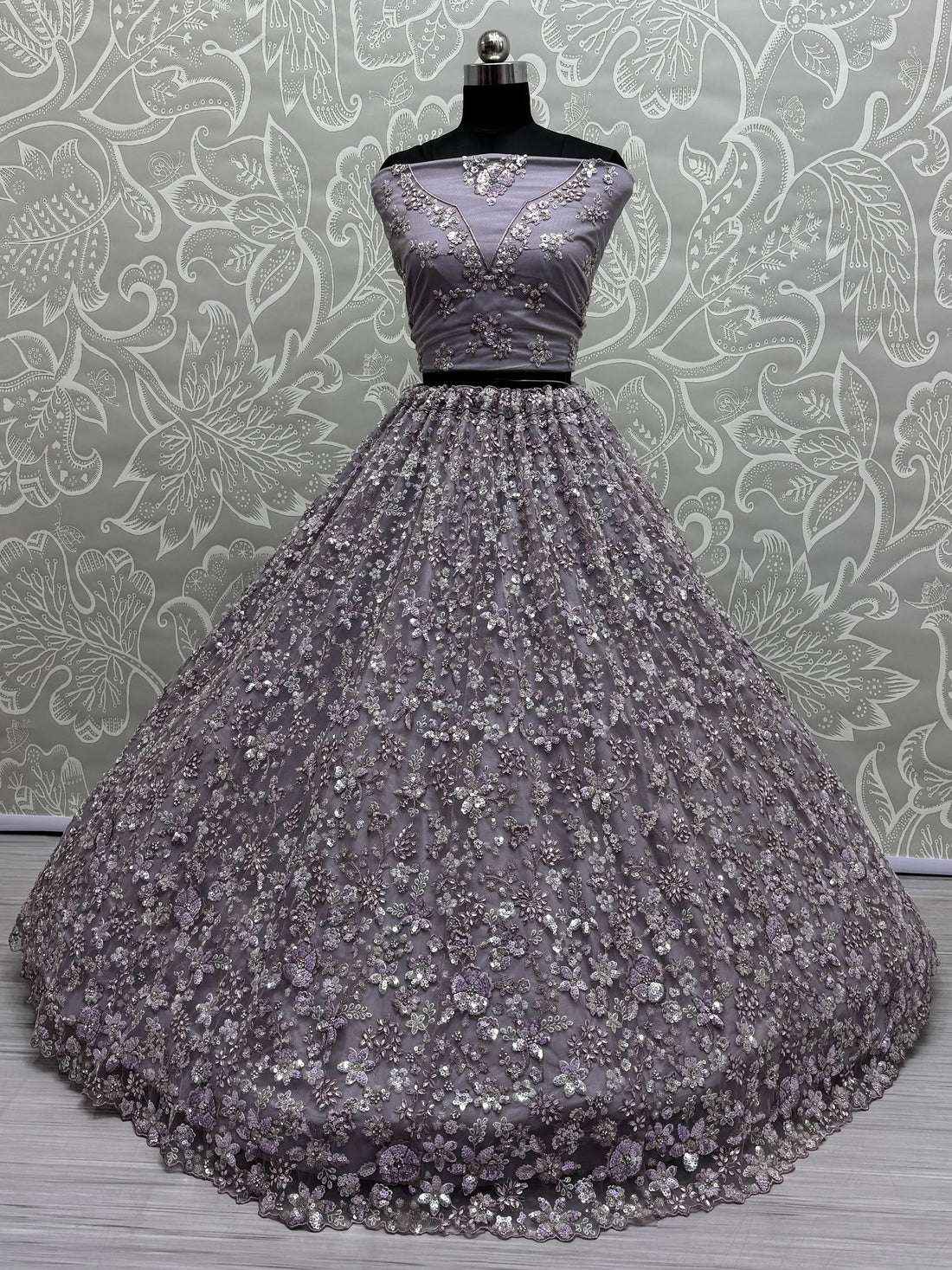 Adorable Lavender Sequins Work Net Bridesmaid Lehenga Choli With Dupatta - Zeel Clothing