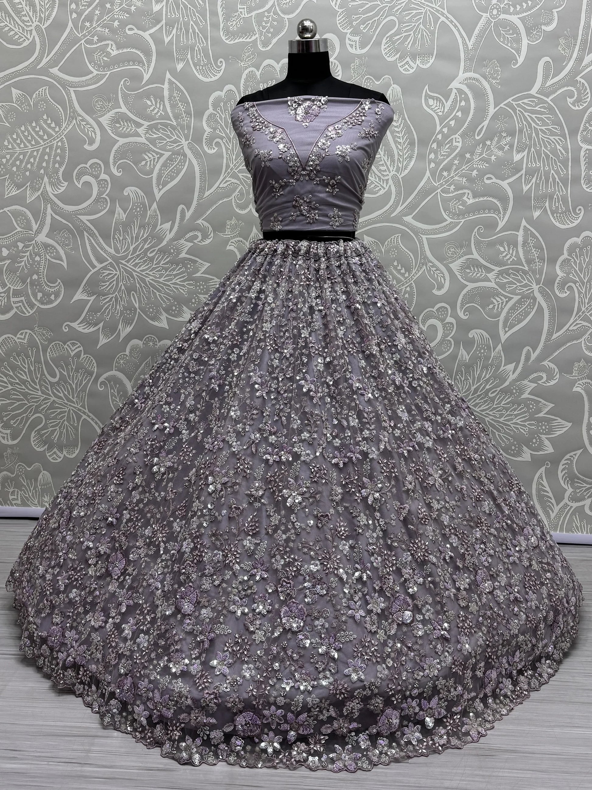 Adorable Lavender Sequins Work Net Bridesmaid Lehenga Choli With Dupatta - Zeel Clothing