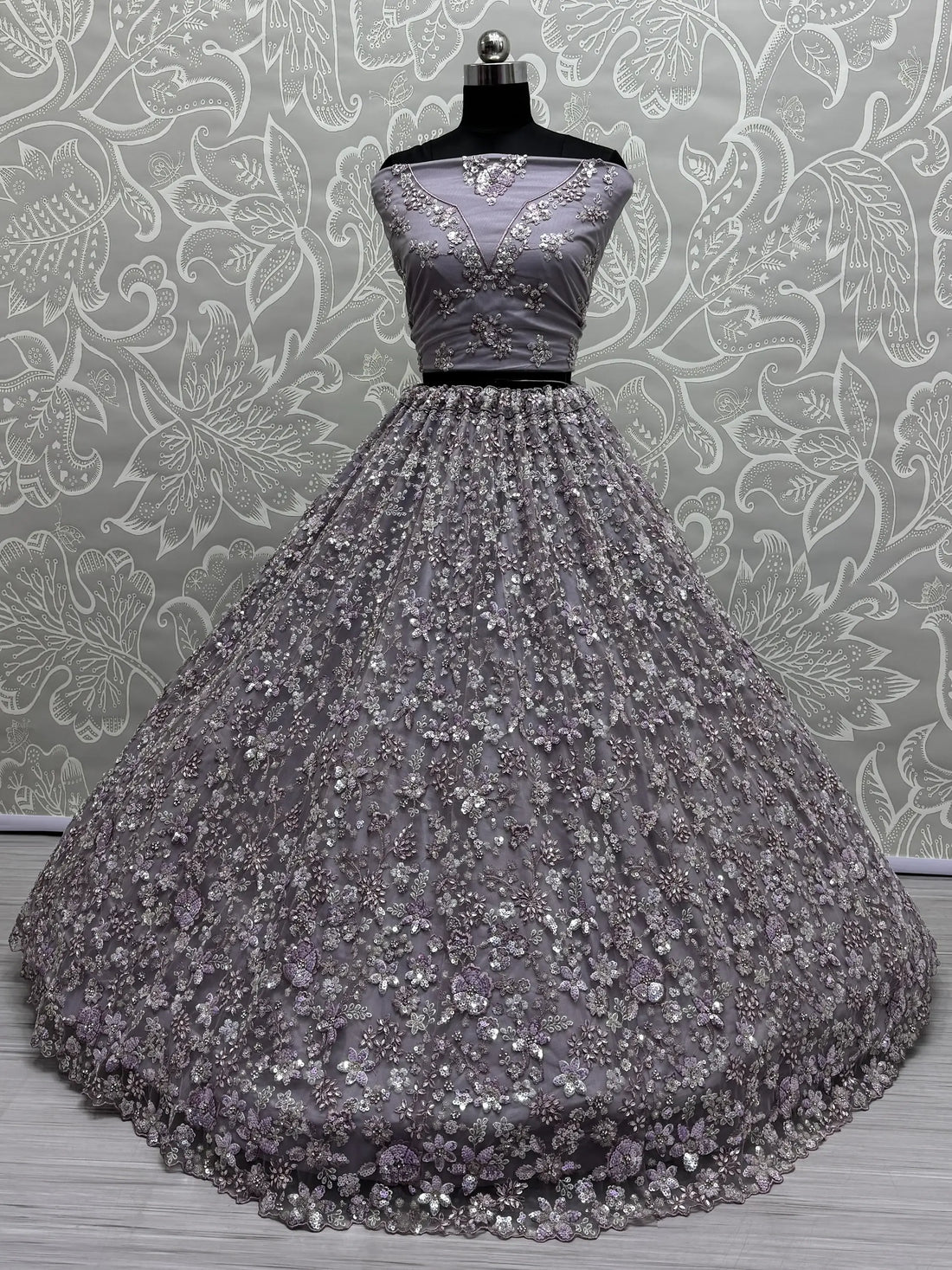 Adorable Lavender Sequins Work Net Bridesmaid Lehenga Choli With Dupatta - Zeel Clothing