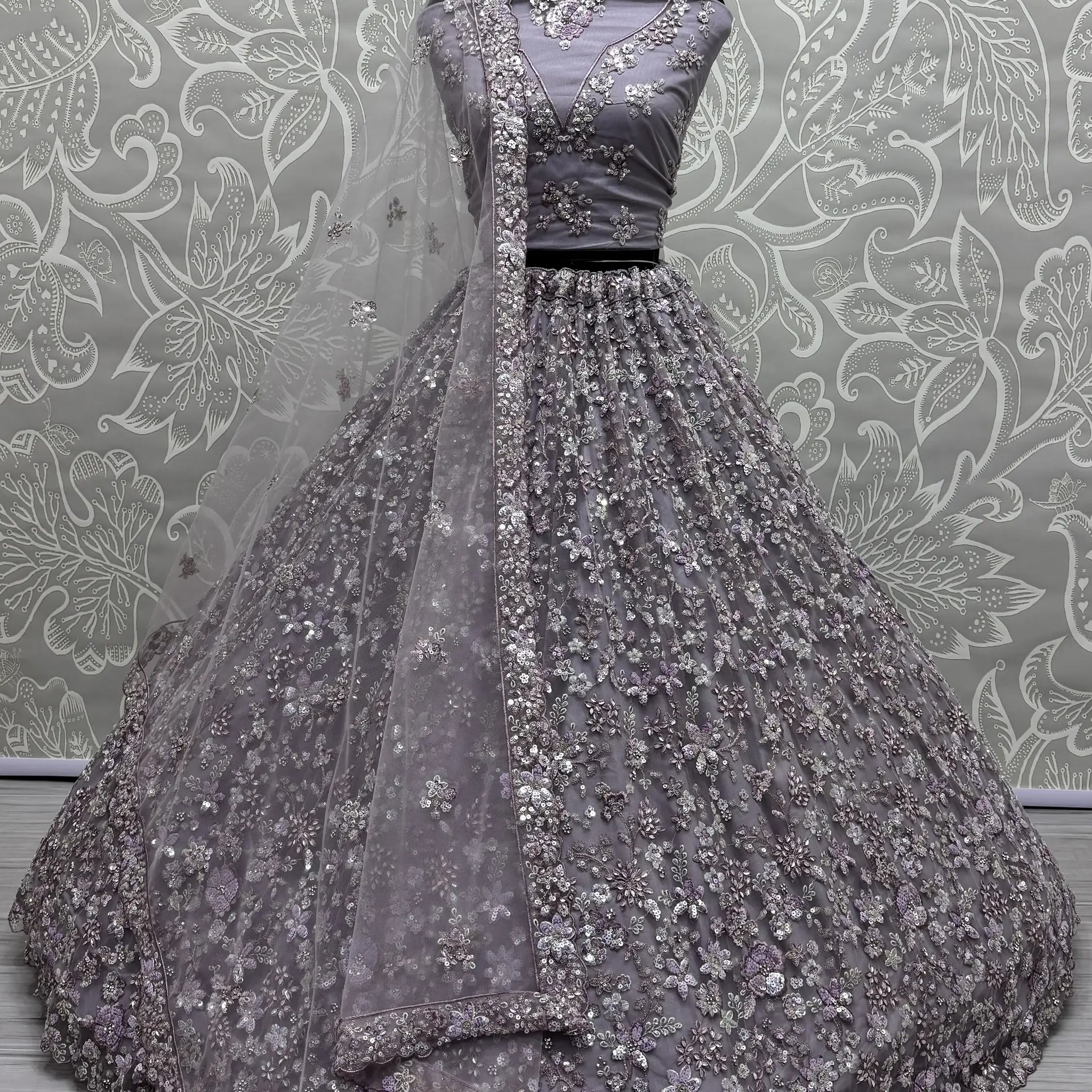 Adorable Lavender Sequins Work Net Bridesmaid Lehenga Choli With Dupatta - Zeel Clothing