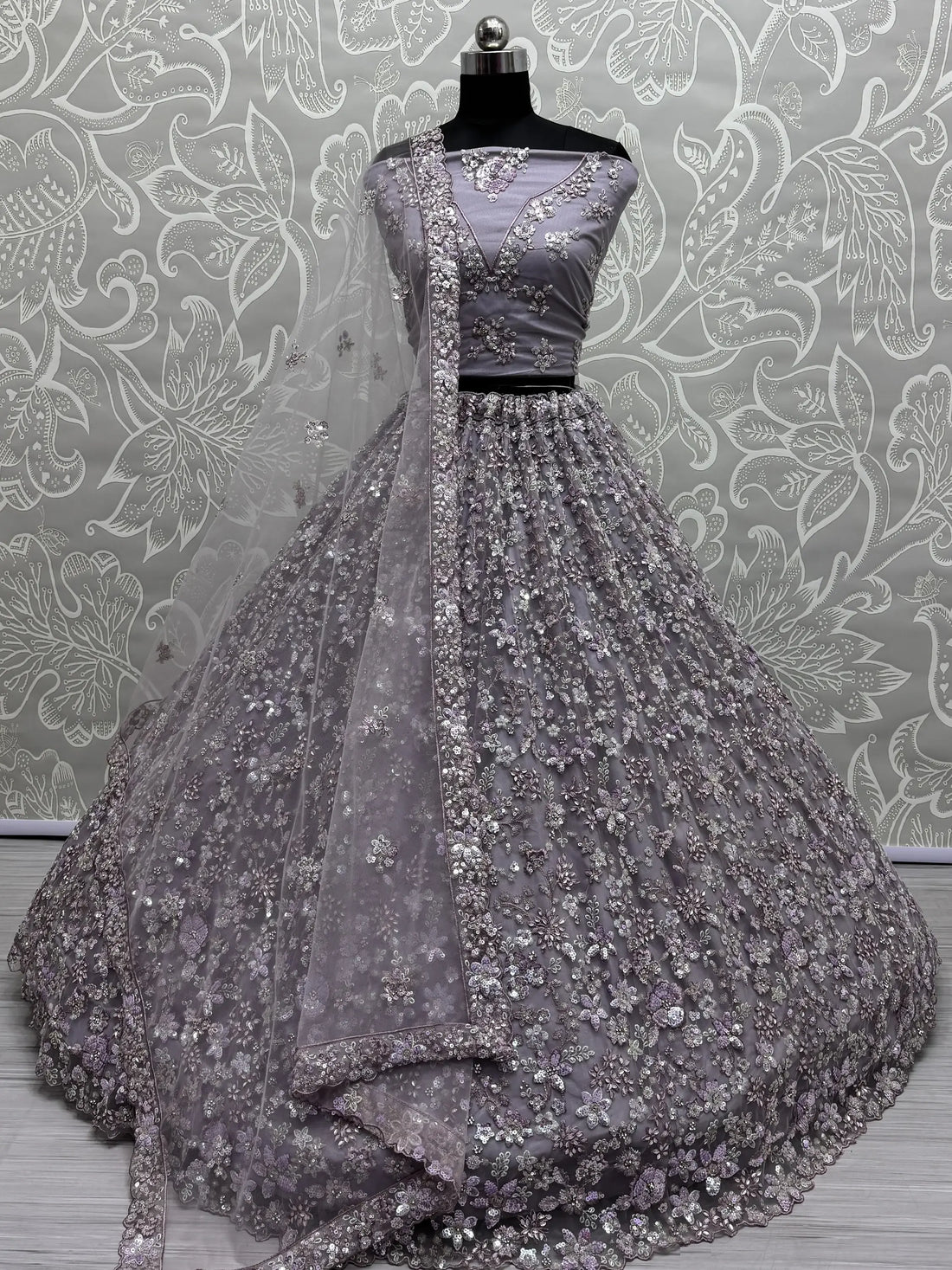 Adorable Lavender Sequins Work Net Bridesmaid Lehenga Choli With Dupatta - Zeel Clothing