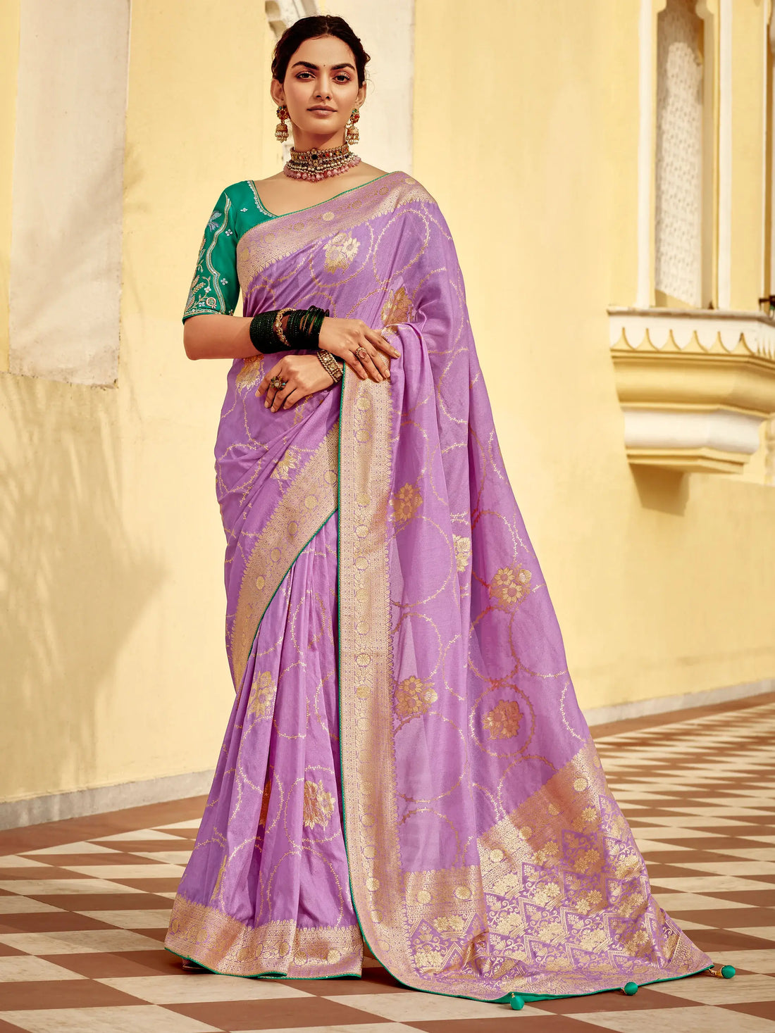 Adorable Lavender Zari Weaving Dola Silk Bridal Wear Saree With Blouse - Zeel Clothing