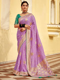 Adorable Lavender Zari Weaving Dola Silk Bridal Wear Saree With Blouse - Zeel Clothing