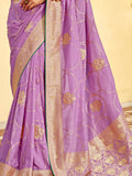 Adorable Lavender Zari Weaving Dola Silk Bridal Wear Saree With Blouse - Zeel Clothing