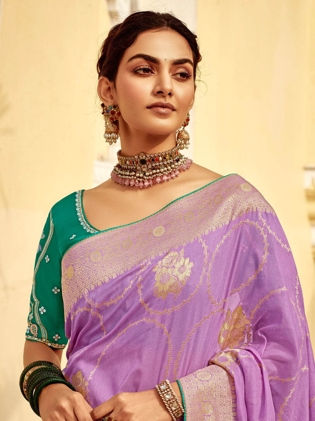 Adorable Lavender Zari Weaving Dola Silk Bridal Wear Saree With Blouse - Zeel Clothing
