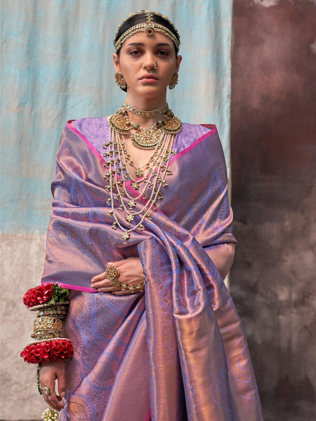 Adorable Lavender Zari Weaving Silk Wedding Saree With Blouse