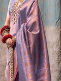 Adorable Lavender Zari Weaving Silk Wedding Saree With Blouse
