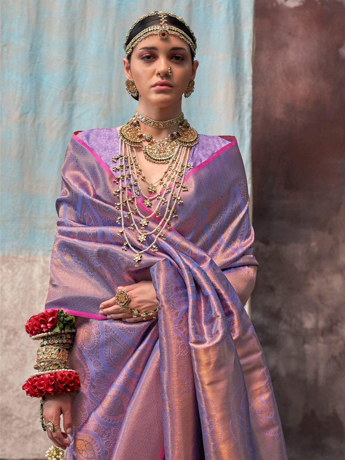Adorable Lavender Zari Weaving Silk Wedding Saree With Blouse - Zeel Clothing