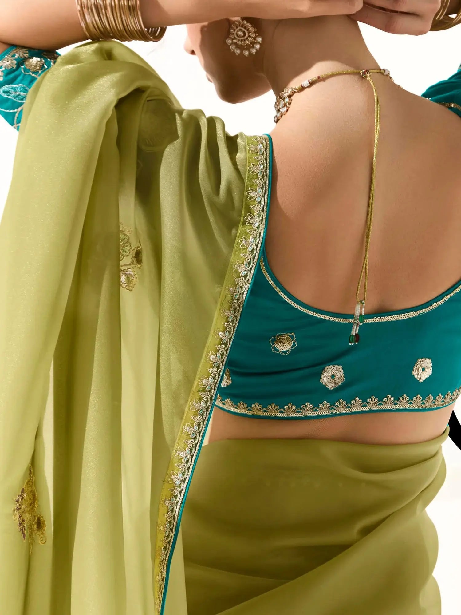 Adorable Light Green Thread Work Tissue Silk Saree With Blouse - Zeel Clothing