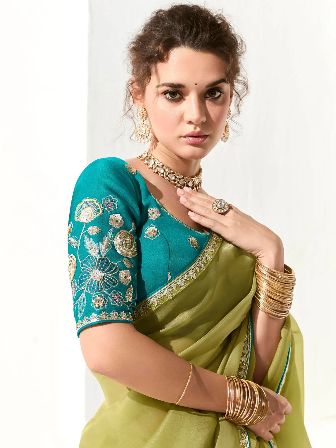 Adorable Light Green Thread Work Tissue Silk Saree With Blouse - Zeel Clothing