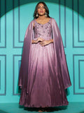 Adorable Light Purple Embroidered Chinon Party Wear Gown - Zeel Clothing