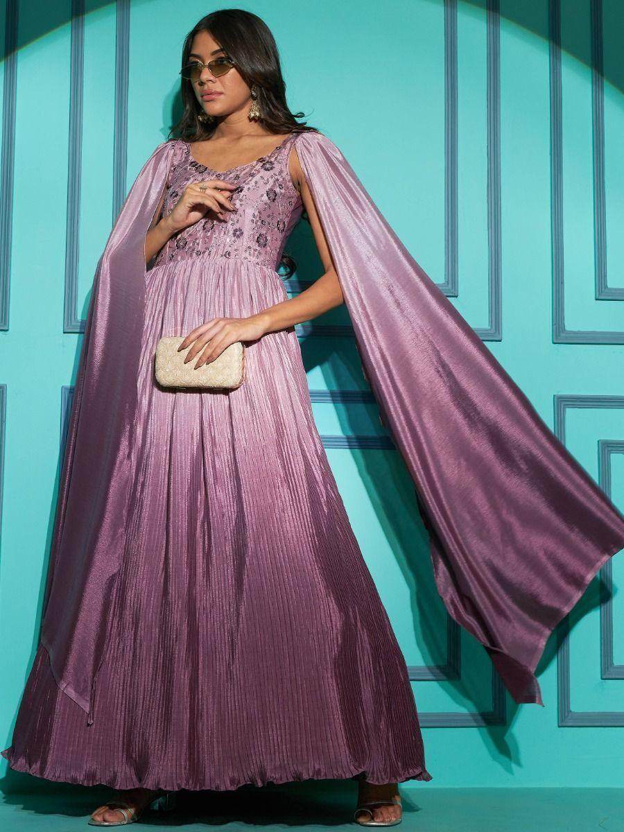 Adorable Light Purple Embroidered Chinon Party Wear Gown - Zeel Clothing