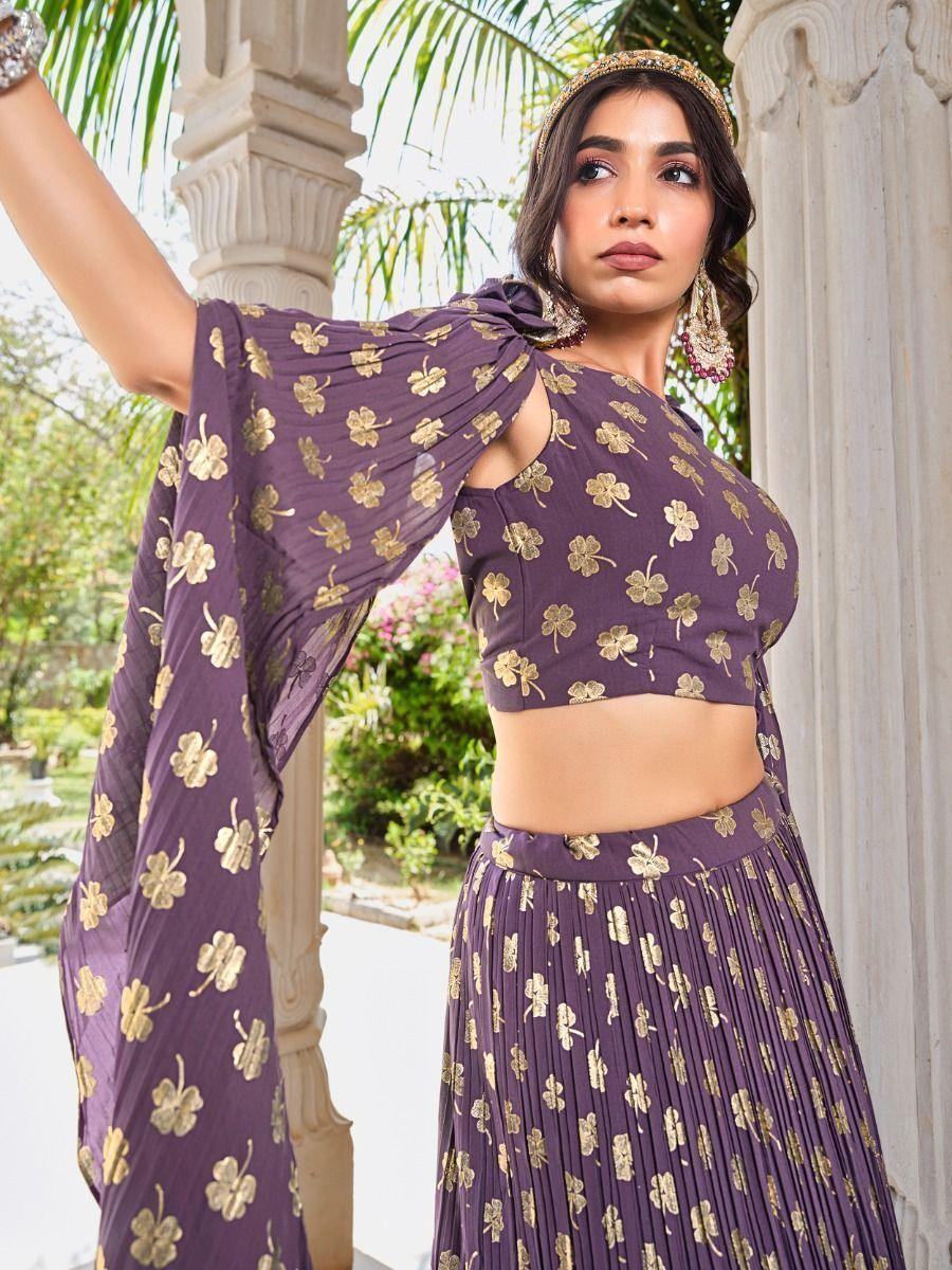 Adorable Light Purple Foil Work Georgette Party Wear Lehenga Choli