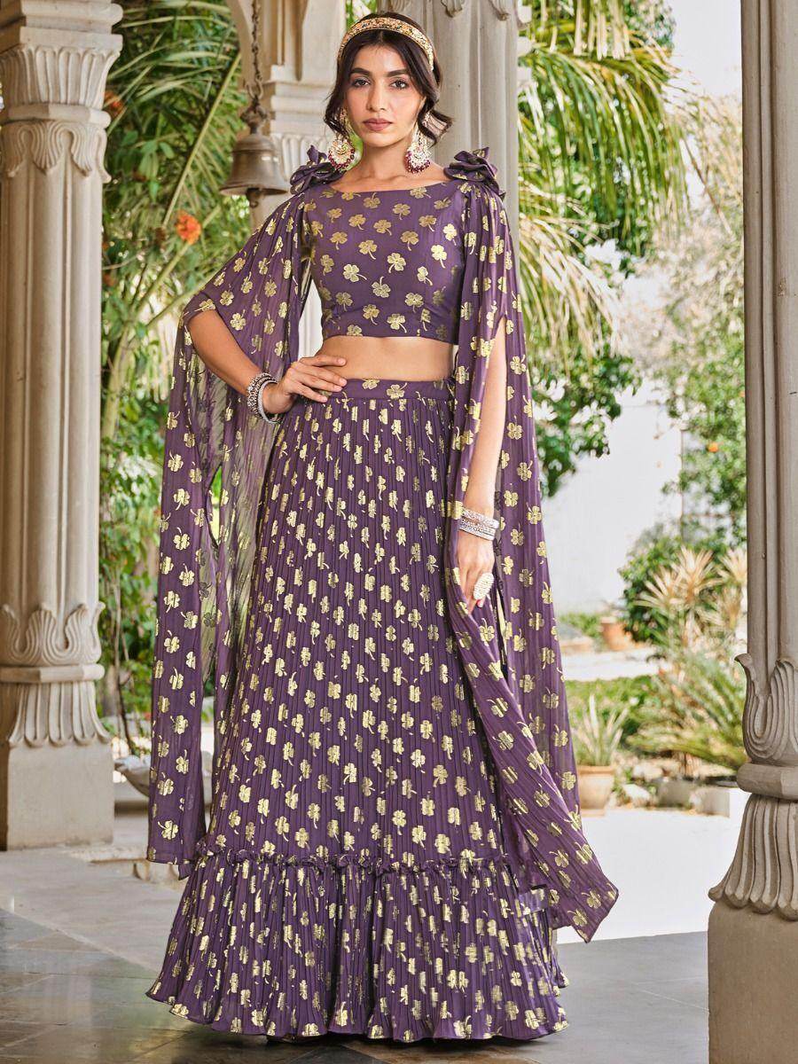 Adorable Light Purple Foil Work Georgette Party Wear Lehenga Choli - Zeel Clothing