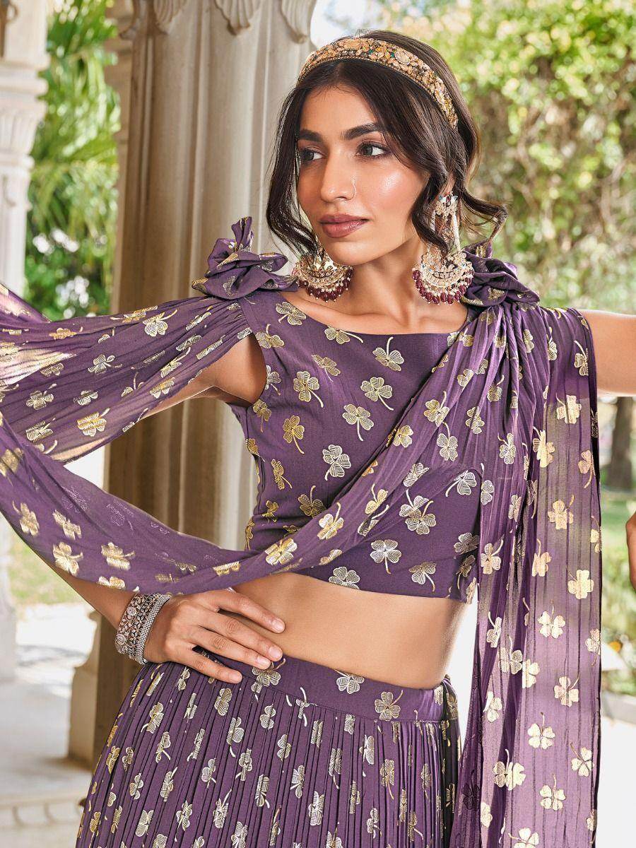 Adorable Light Purple Foil Work Georgette Party Wear Lehenga Choli - Zeel Clothing
