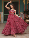 Adorable Maroon Bandhani Printed Georgette Navratri Wear Gown - Zeel Clothing