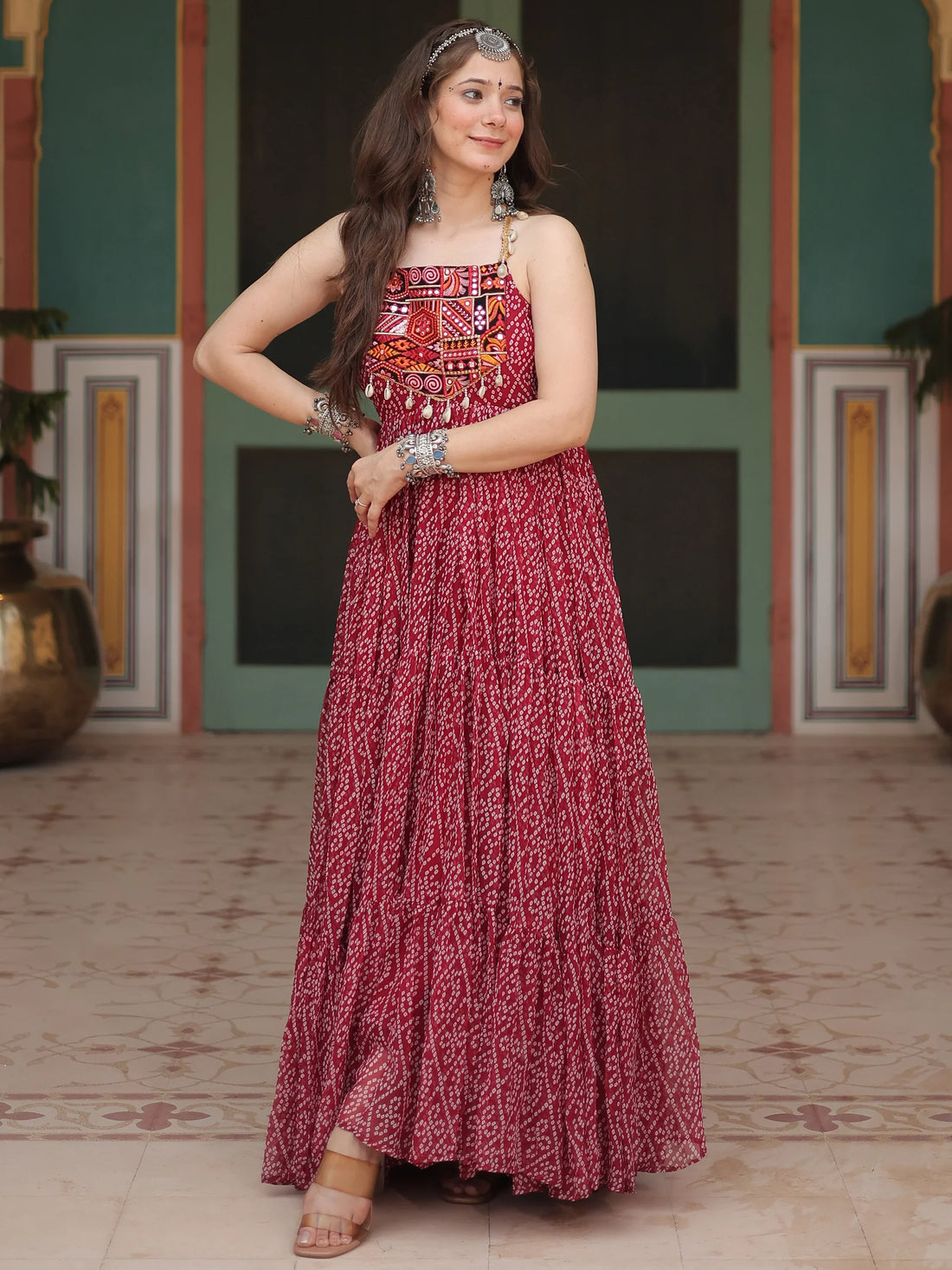 Adorable Maroon Bandhani Printed Georgette Navratri Wear Gown - Zeel Clothing