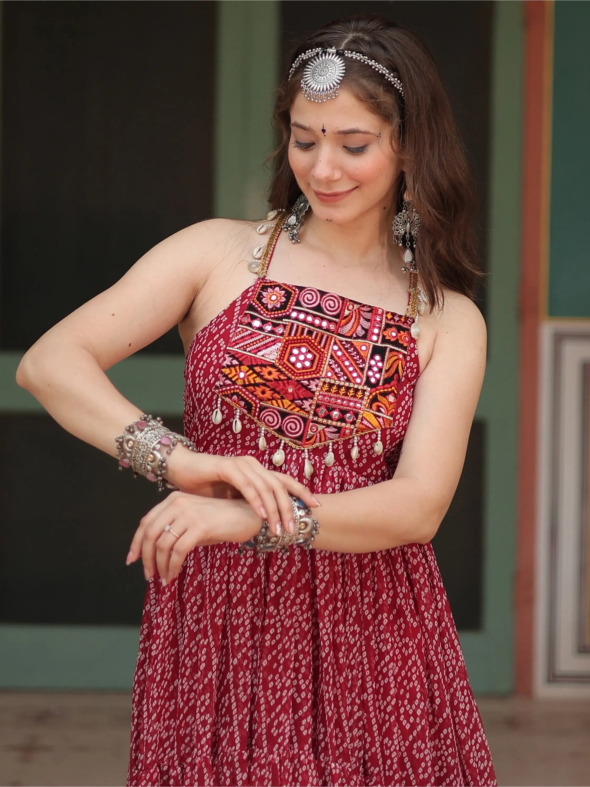 Adorable Maroon Bandhani Printed Georgette Navratri Wear Gown - Zeel Clothing
