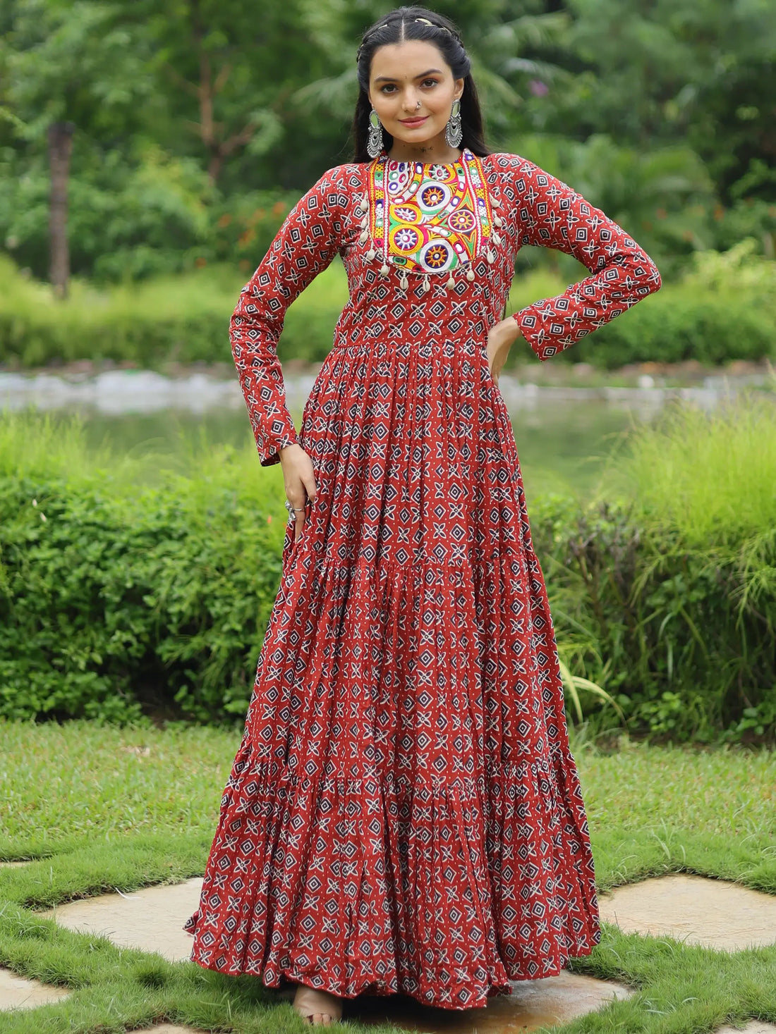 Adorable Maroon Digital Printed Cotton Navratri Wear Gown - Zeel Clothing