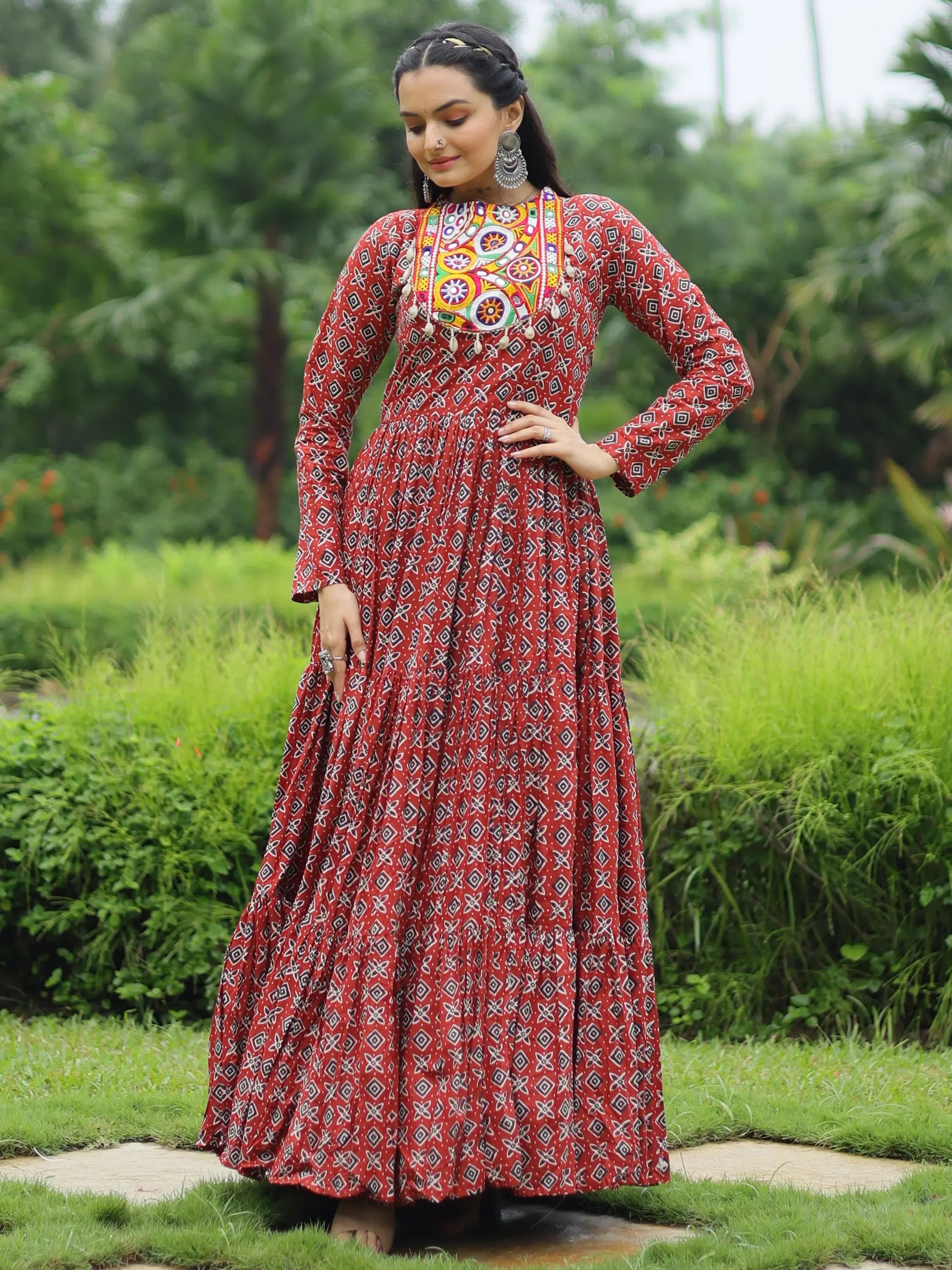 Adorable Maroon Digital Printed Cotton Navratri Wear Gown - Zeel Clothing
