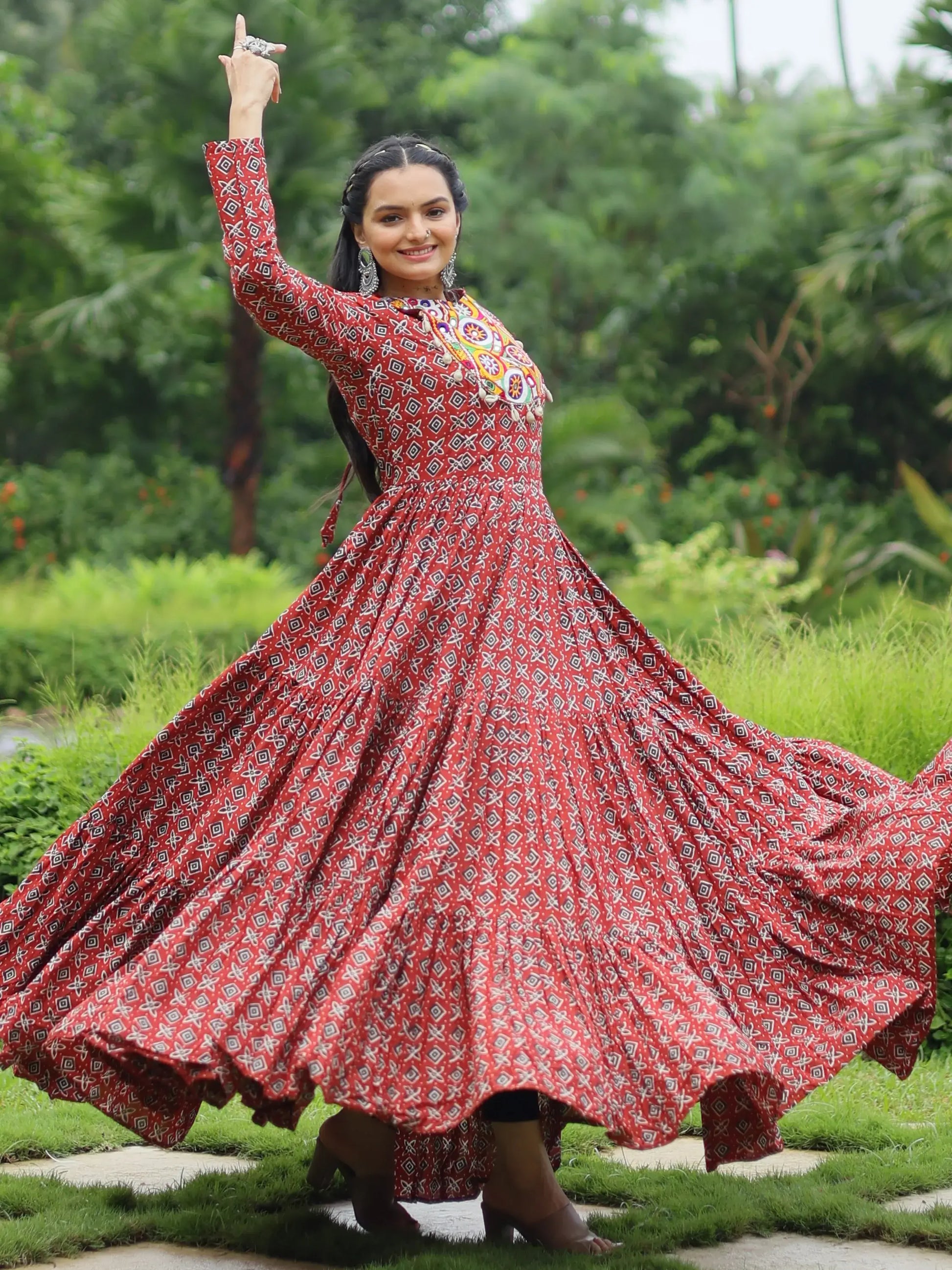 Adorable Maroon Digital Printed Cotton Navratri Wear Gown - Zeel Clothing