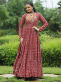 Adorable Maroon Digital Printed Cotton Navratri Wear Gown - Zeel Clothing