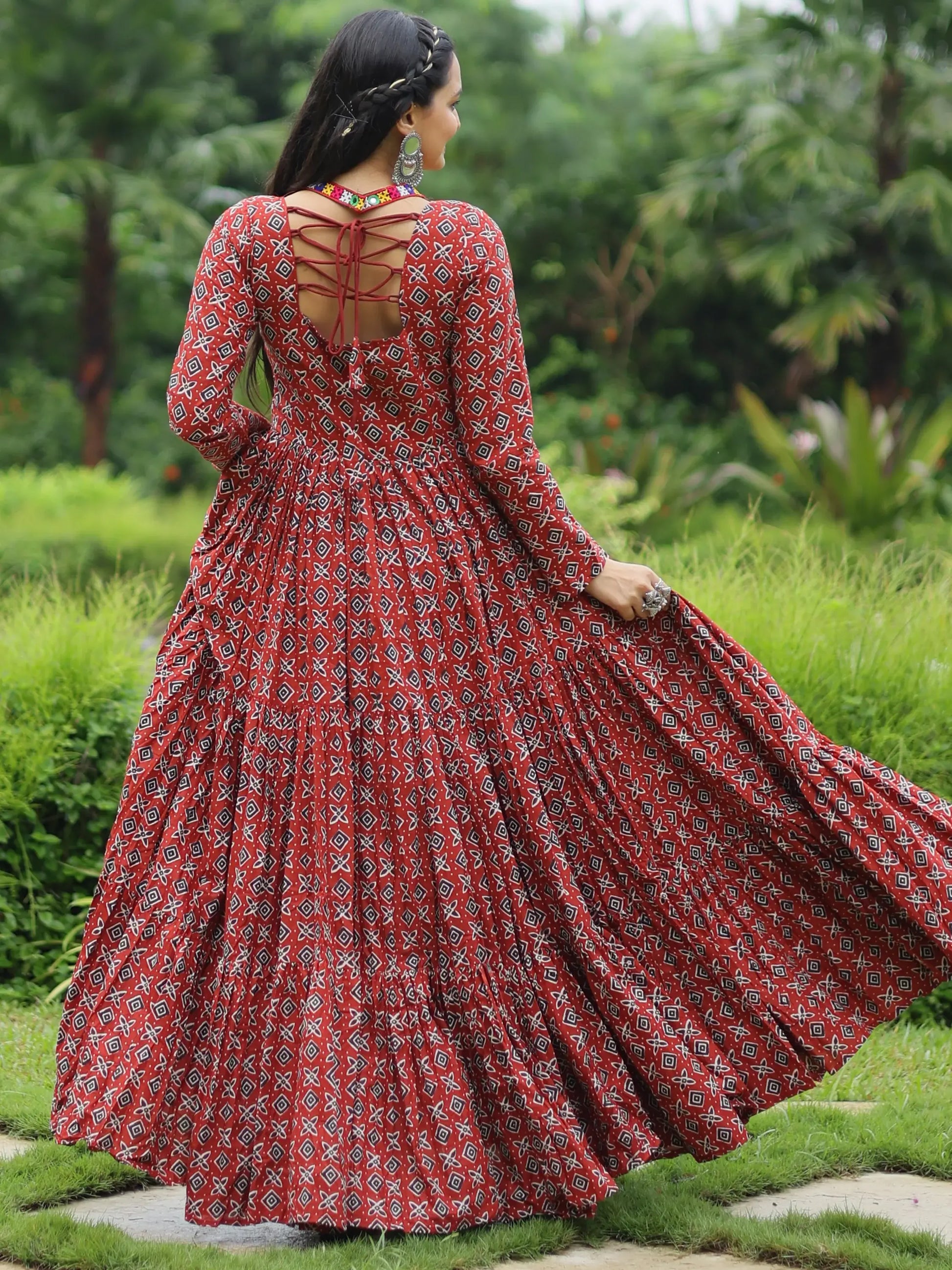 Adorable Maroon Digital Printed Cotton Navratri Wear Gown - Zeel Clothing