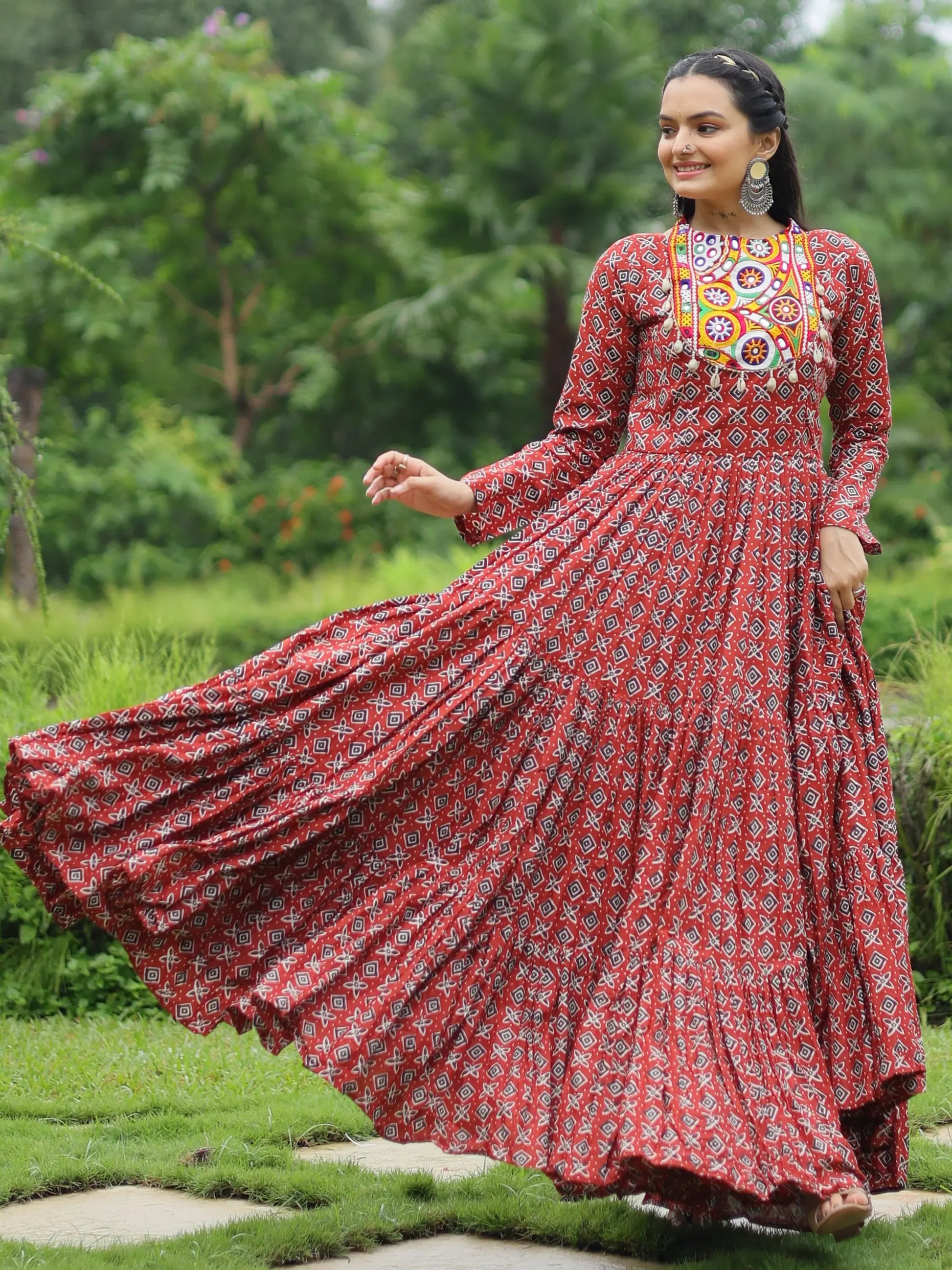 Adorable Maroon Digital Printed Cotton Navratri Wear Gown - Zeel Clothing