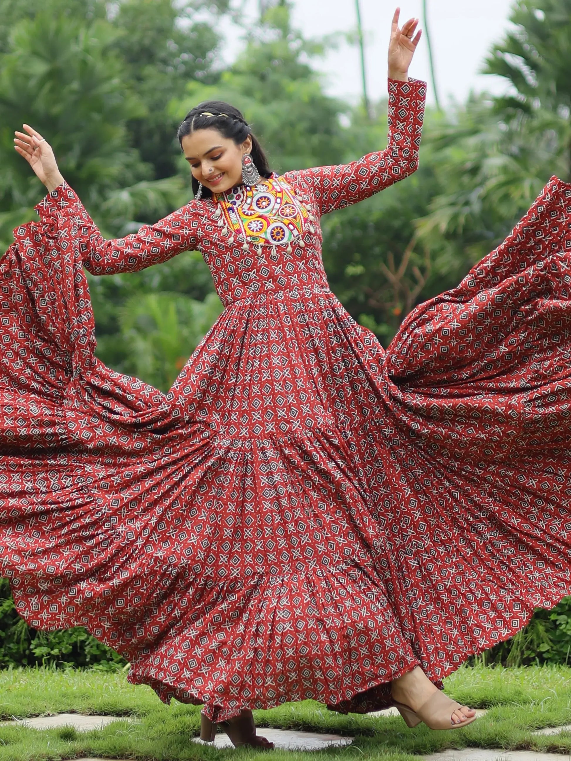Adorable Maroon Digital Printed Cotton Navratri Wear Gown - Zeel Clothing
