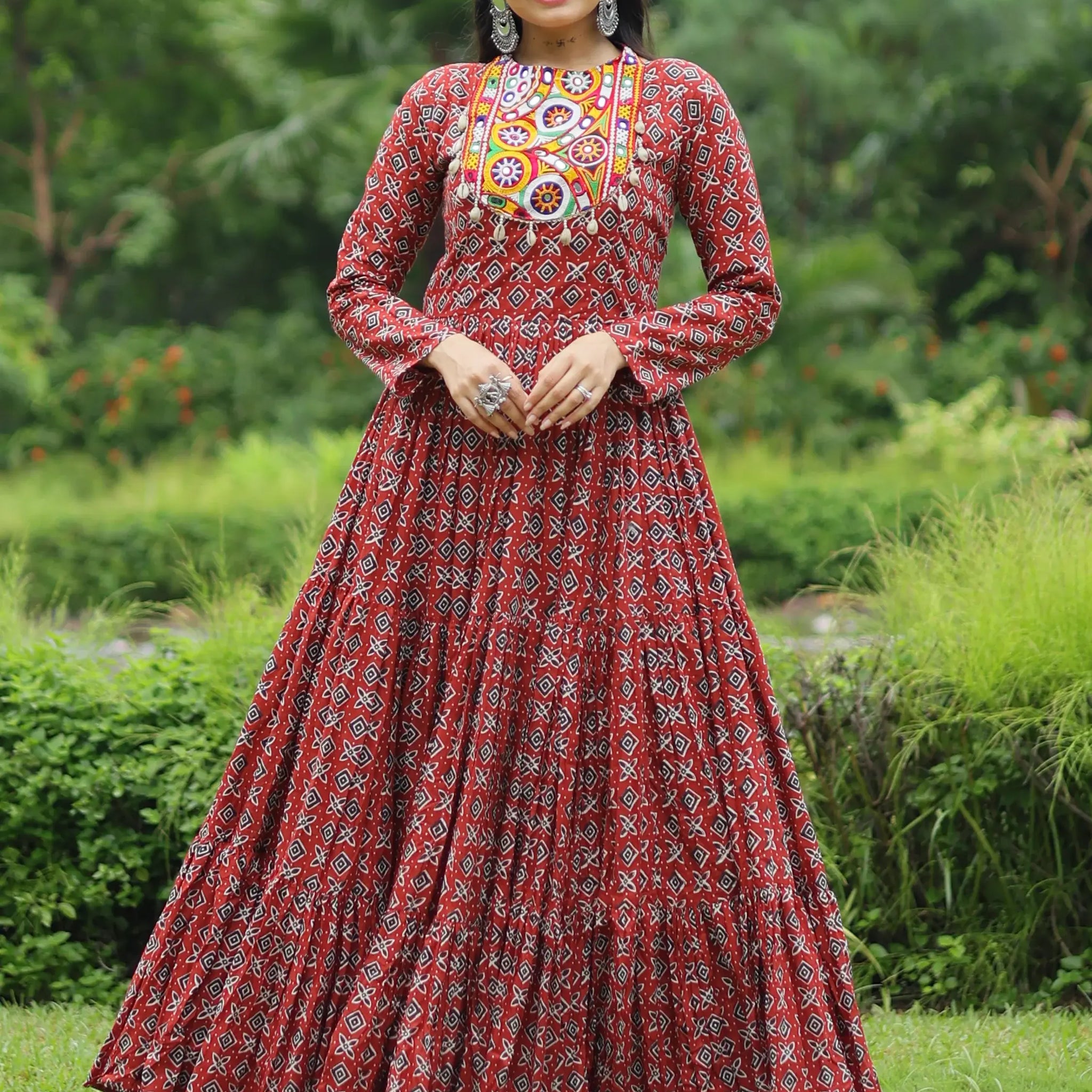 Adorable Maroon Digital Printed Cotton Navratri Wear Gown - Zeel Clothing