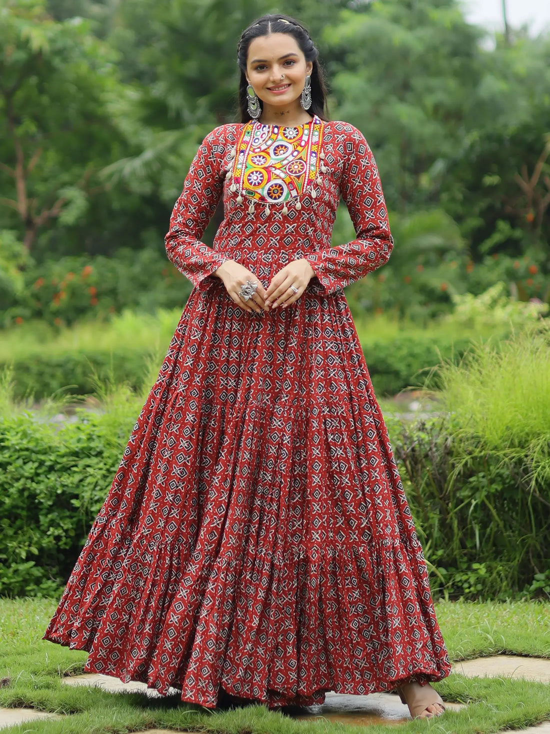 Adorable Maroon Digital Printed Cotton Navratri Wear Gown - Zeel Clothing