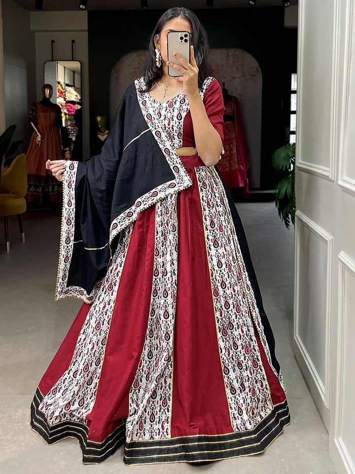 Adorable Maroon Digital Printed Cotton Navratri Wear Lehenga Choli