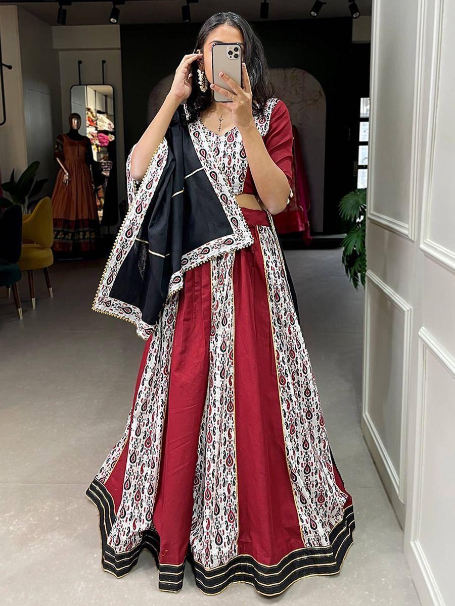 Adorable Maroon Digital Printed Cotton Navratri Wear Lehenga Choli