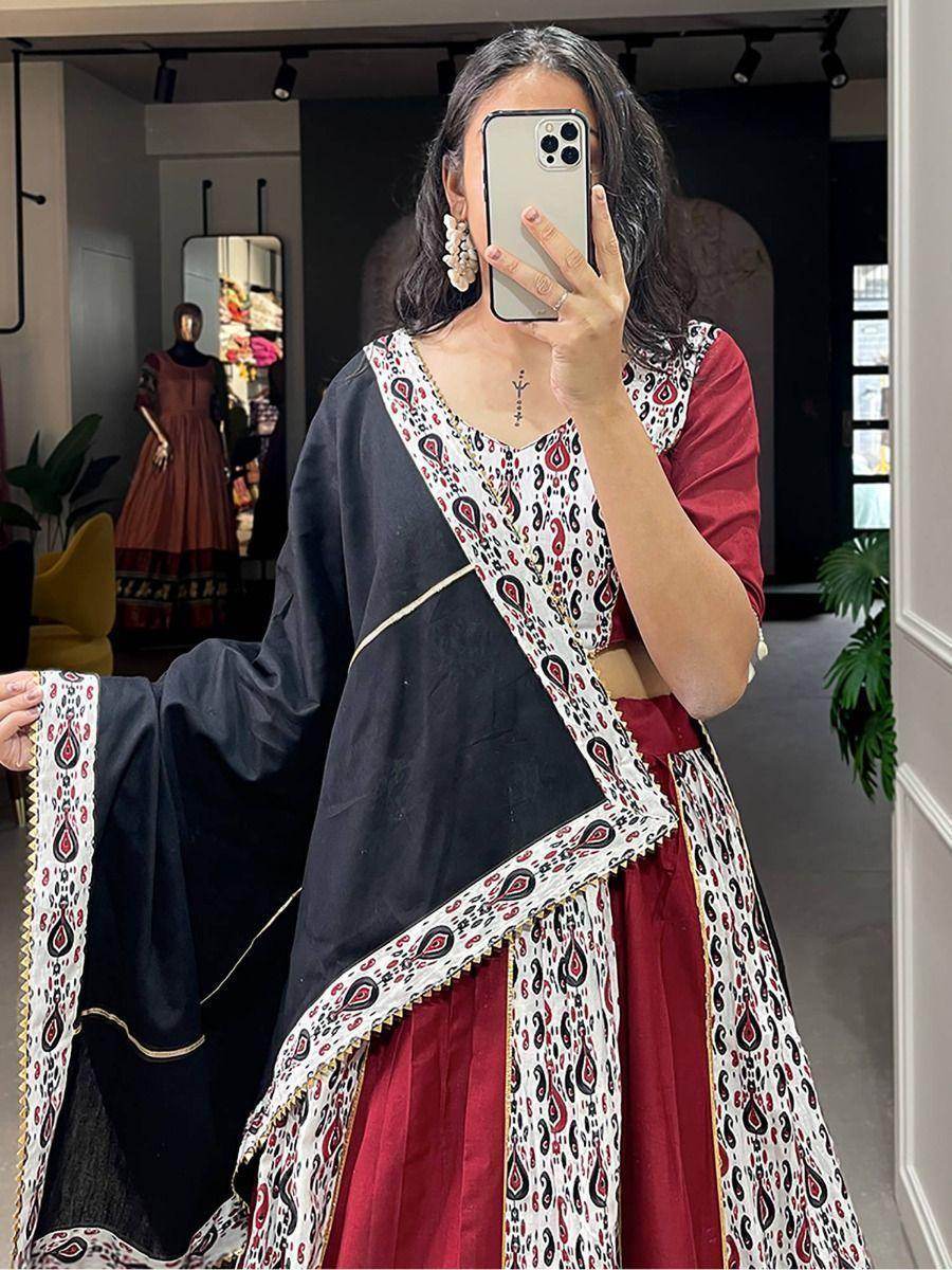 Adorable Maroon Digital Printed Cotton Navratri Wear Lehenga Choli - Zeel Clothing